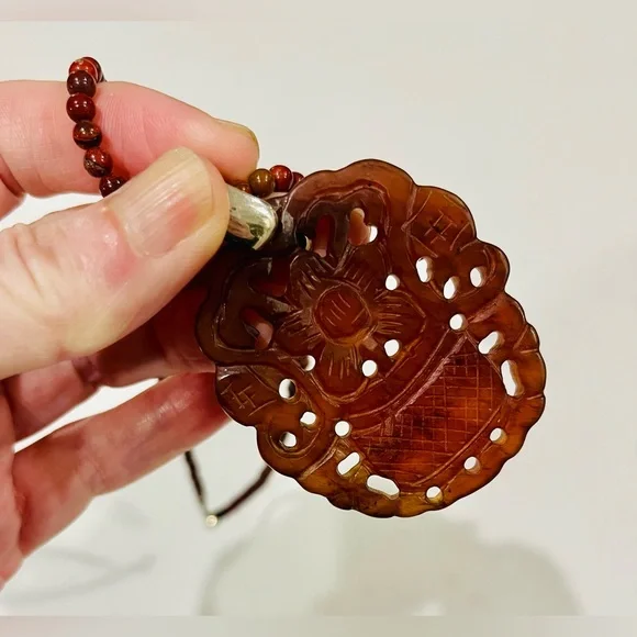 Carved Chinese Jade Pendant Necklace | Sterling Silver | Prosperity Symbol - Picture 10 of 14